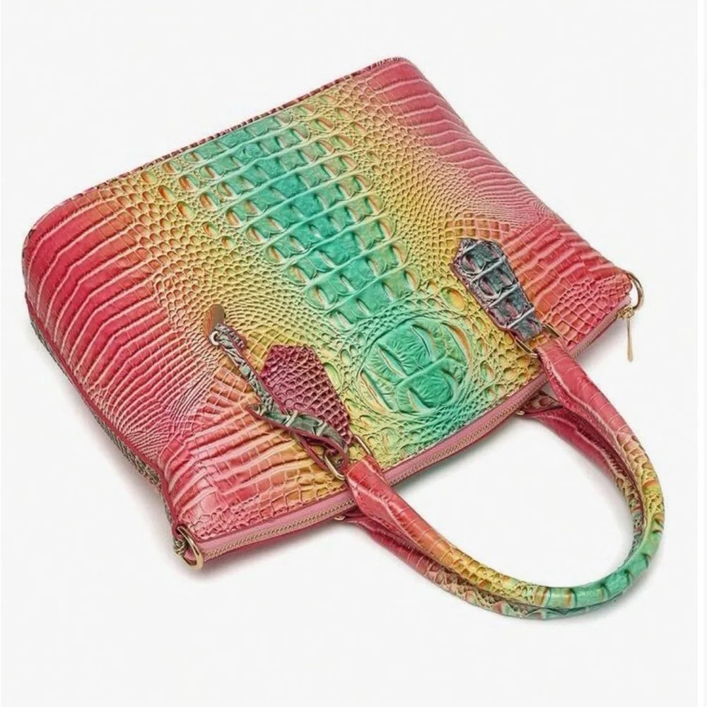 ✨ NEW Multicolor Rainbow Ombre Croc-Embossed Satchel